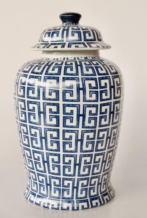 Blue & White Geometric Ginger Jar